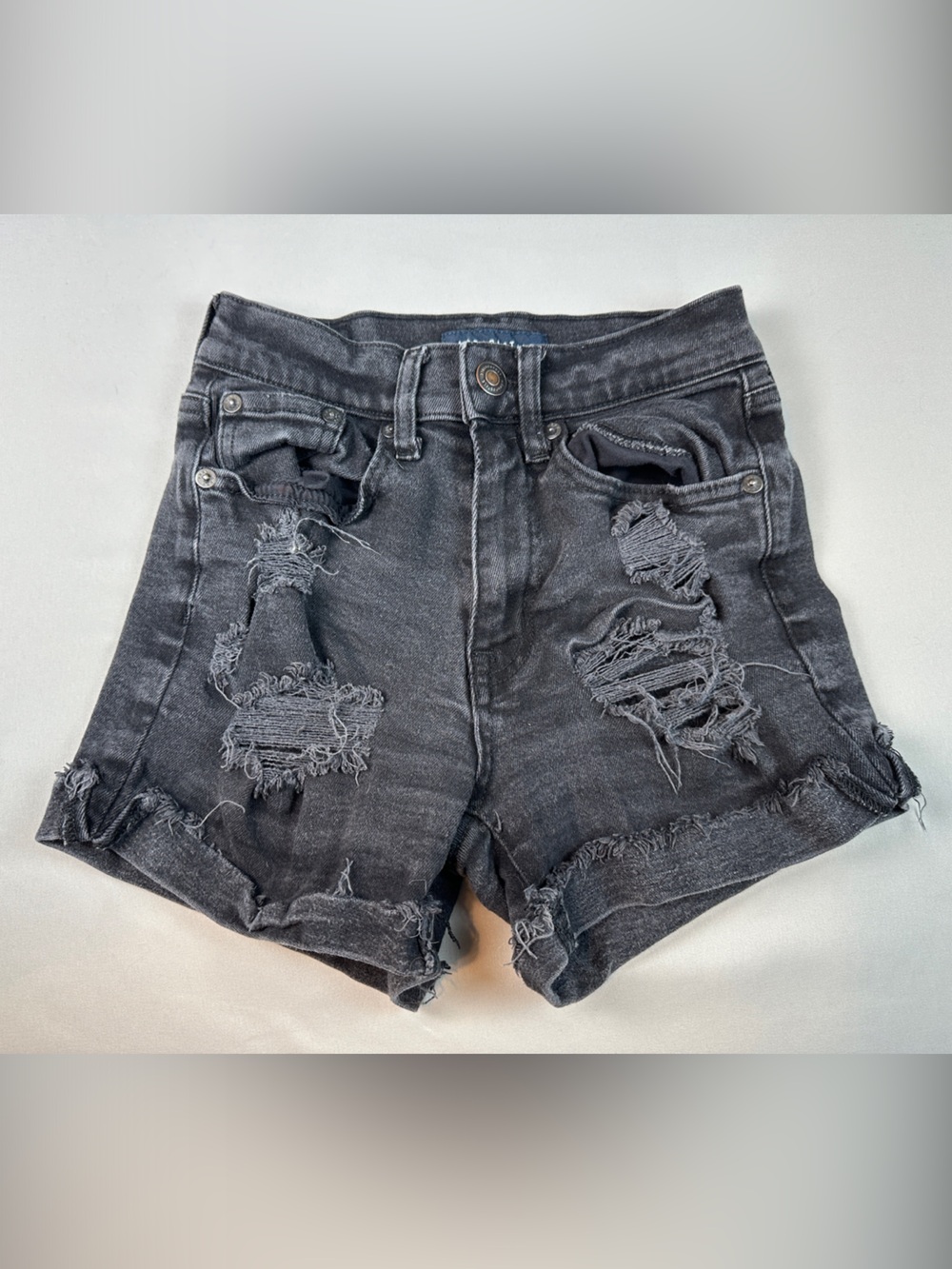 Aeropostale High Waist Mom Shorts Black Distressed Denim Destroyed
